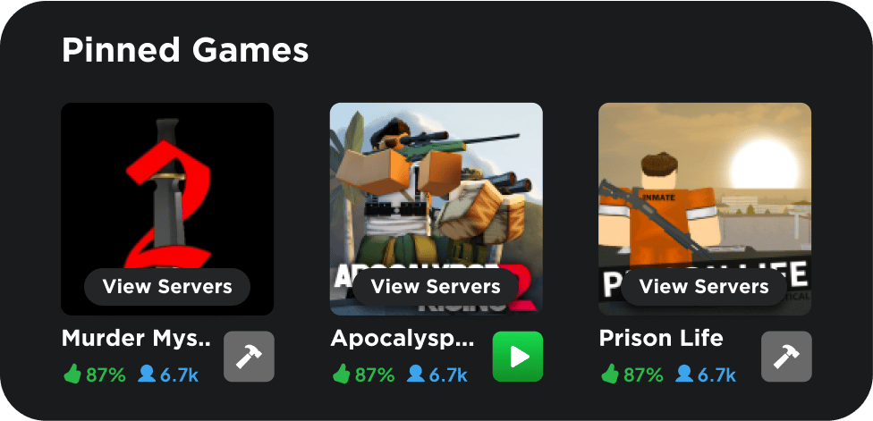 RoGold Pinned Games and Sidebar Features